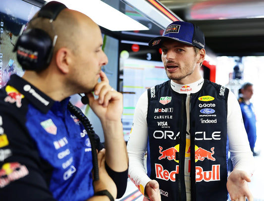 Max Verstappen and race engineer Gianpiero Lambiase in the Red Bull garage at the 2026 Italian Grand Prix