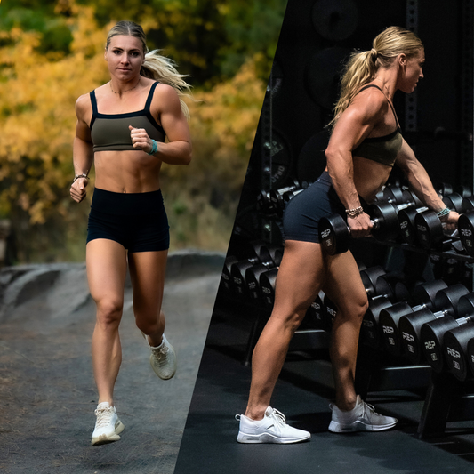 Runner and strength athlete shown side by side, illustrating hybrid endurance and weight training