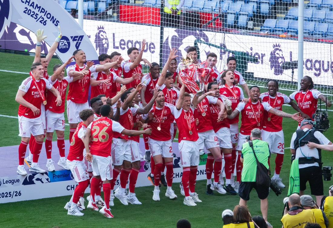 Arsenal celebrate winning the 2025-26 Premier League title
