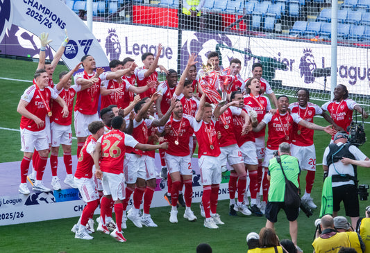 Arsenal celebrate winning the 2025-26 Premier League title
