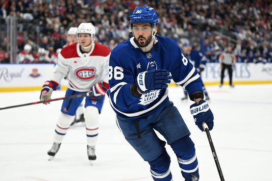 Kirill Marchenko skating for Toronto in the 2026 Maple Leafs blue jersey