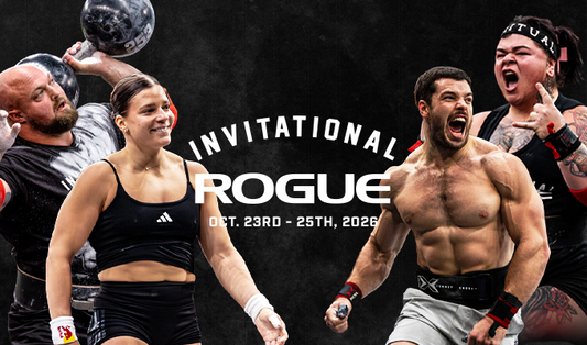 2026 Rogue Invitational promotional graphic featuring athletes and event dates