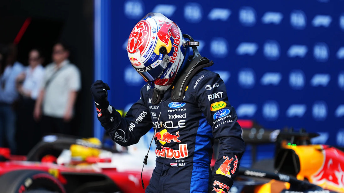 Max Verstappen celebrates pole position at Sepang for the 2026 Bahrain Grand Prix in Malaysia