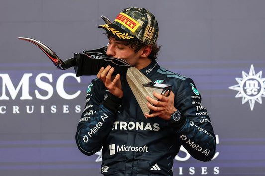 Kimi Antonelli celebrates winning the October 25 2026 United States Grand Prix