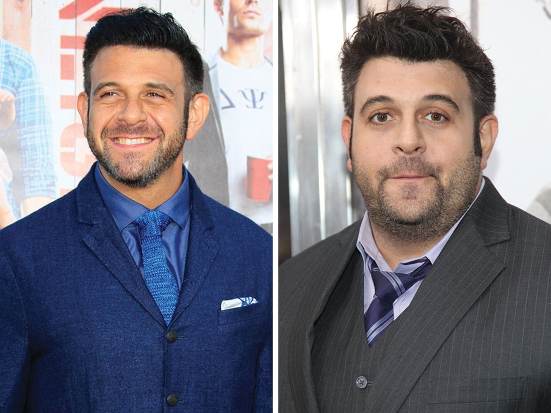 Side-by-side photographs of Adam Richman at different public appearances showing his weight-loss transformation