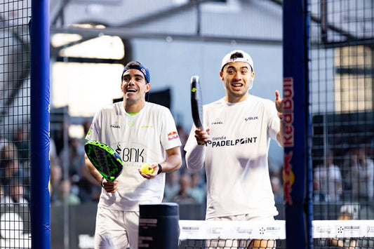 Juan Lebrón and Leo Augsburger celebrating their 2026 Brussels Premier Padel title