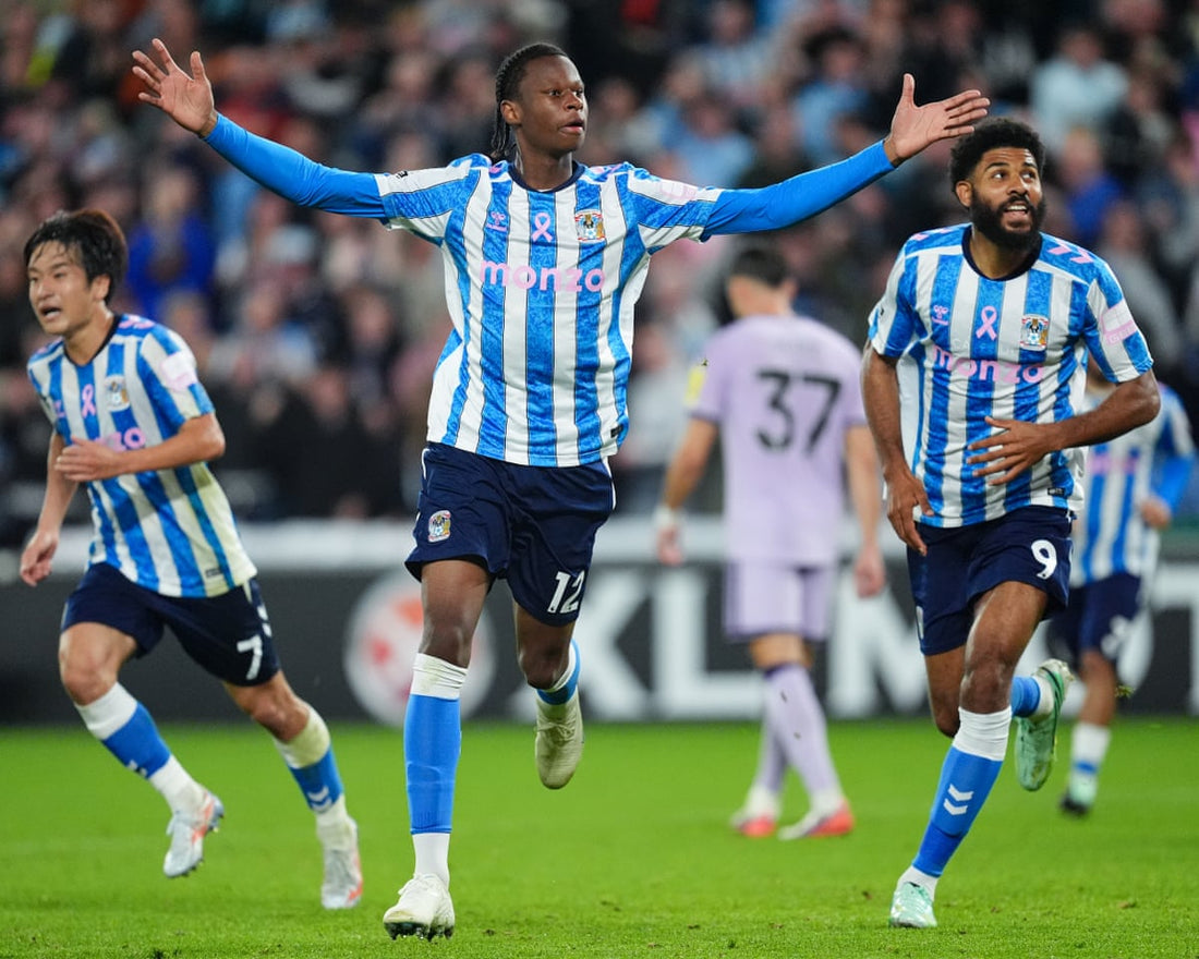 Stephen Mfuni celebrating Coventry City's fourth goal against Newcastle in October 2026