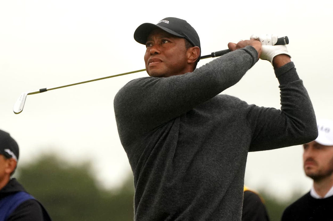 Tiger Woods practicing his golf swing at Liberty National in September 2026