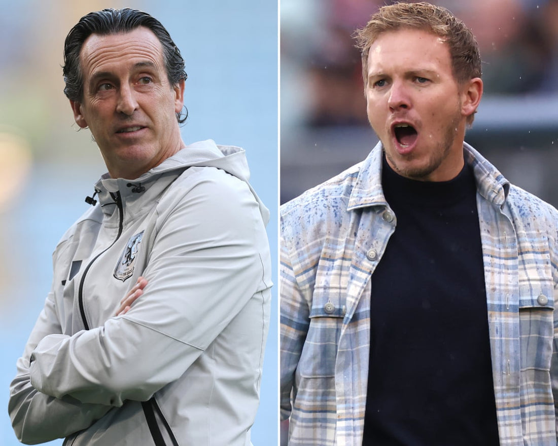 Unai Emery and Julian Nagelsmann pictured as possible Manchester United coaching alternatives in October 2026