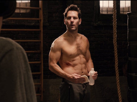 Paul Rudd's lean, muscular torso as Scott Lang in the 2015 Ant-Man film