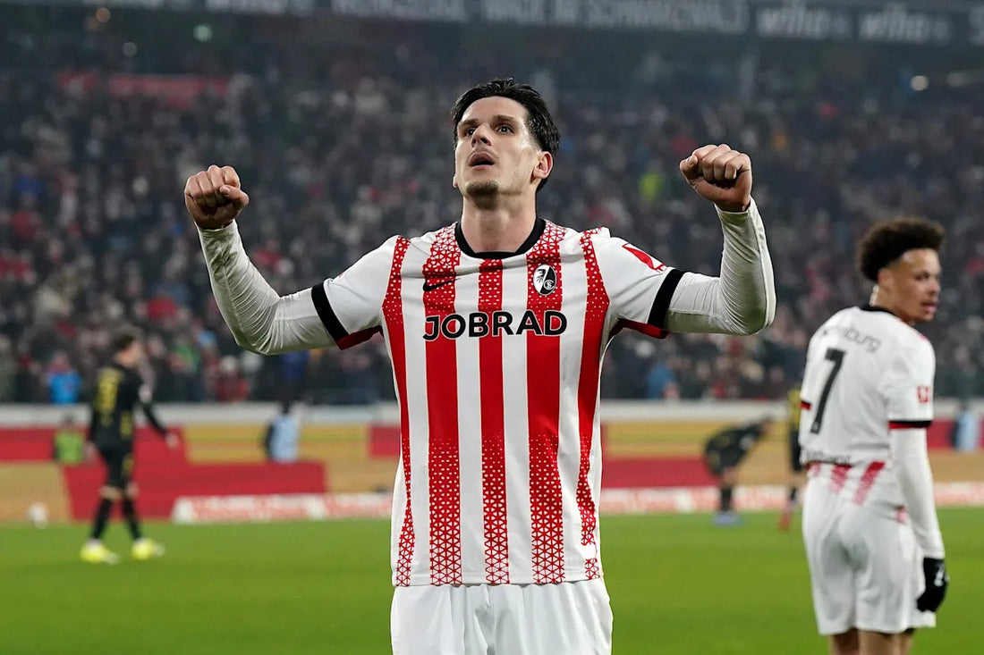Igor Matanović celebrating for SC Freiburg in 2026