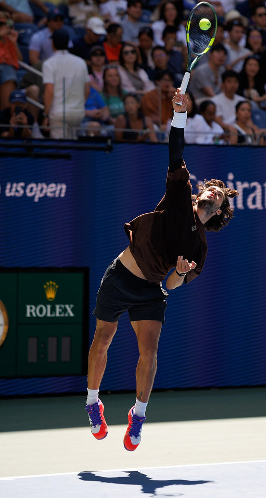 Carlos Alcaraz serving at the US Open in August 2026