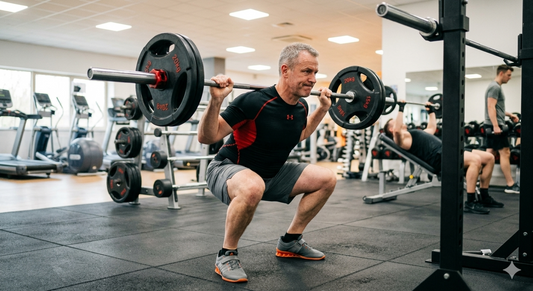 Experienced lifter recovering between strength sessions in a gym