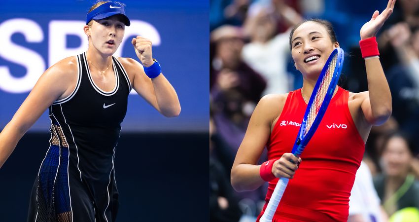 Mirra Andreeva and Zheng Qinwen pictured ahead of the 2026 China Open final in Beijing