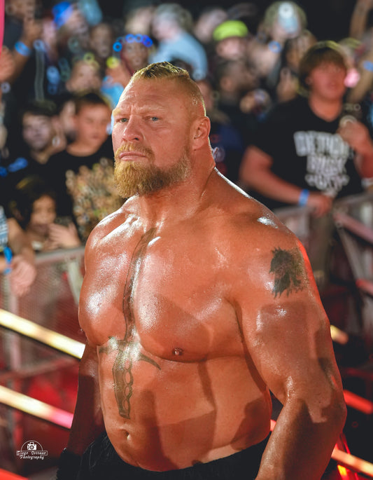 Brock Lesnar shirtless at SummerSlam 2023 showing his broad upper body