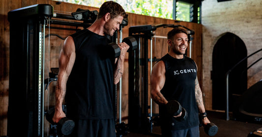 Chris Hemsworth training with dumbbells for his current Thor physique