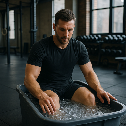 Athlete using cold-water immersion after hard training