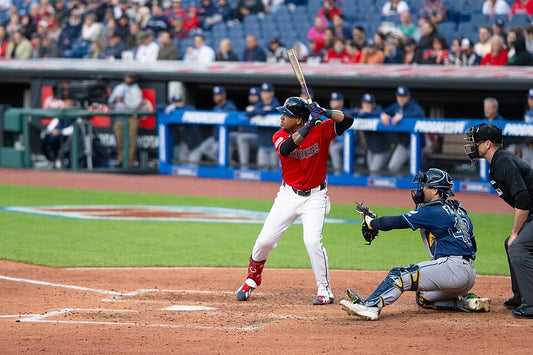 José Ramírez at bat in a red Cleveland Guardians jersey during the 2026 season