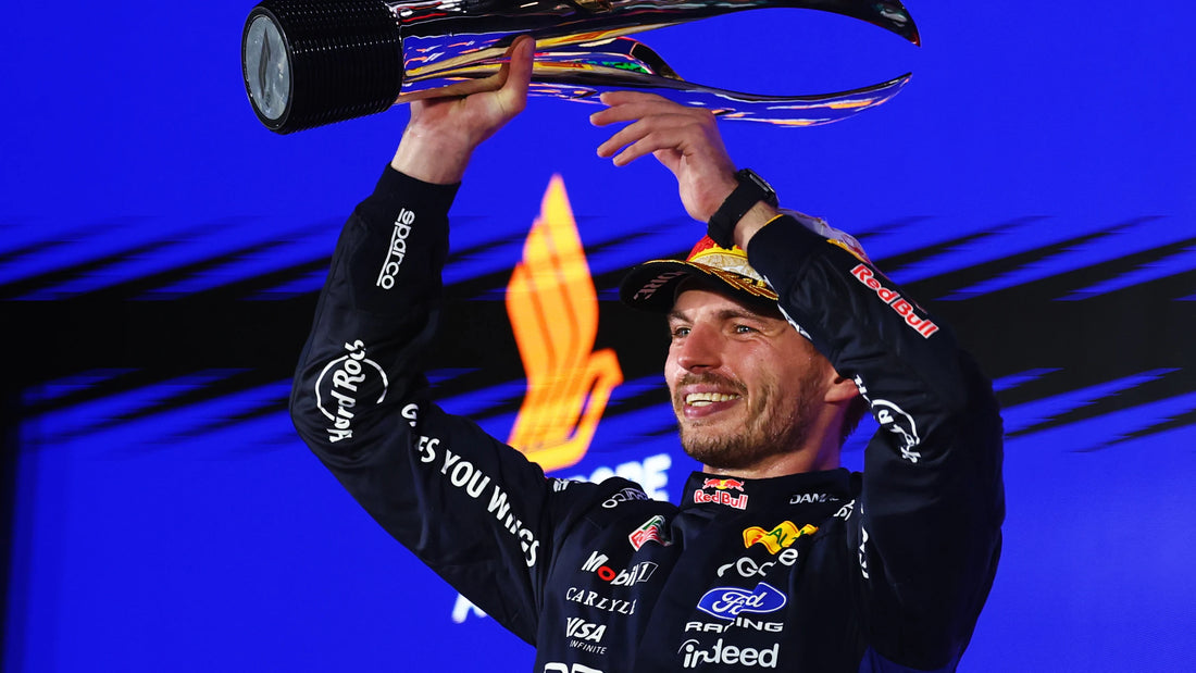 Max Verstappen celebrates his 2026 Singapore Grand Prix victory for Red Bull Racing