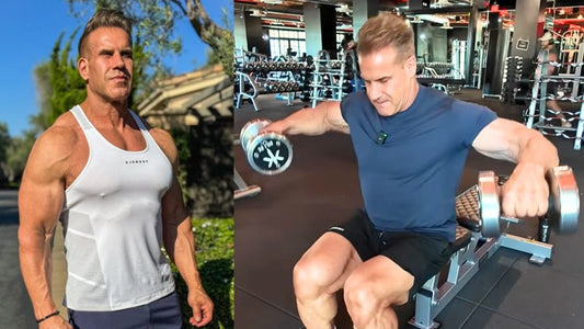 Jay Cutler demonstrating seated dumbbell lateral raises during a shoulder workout