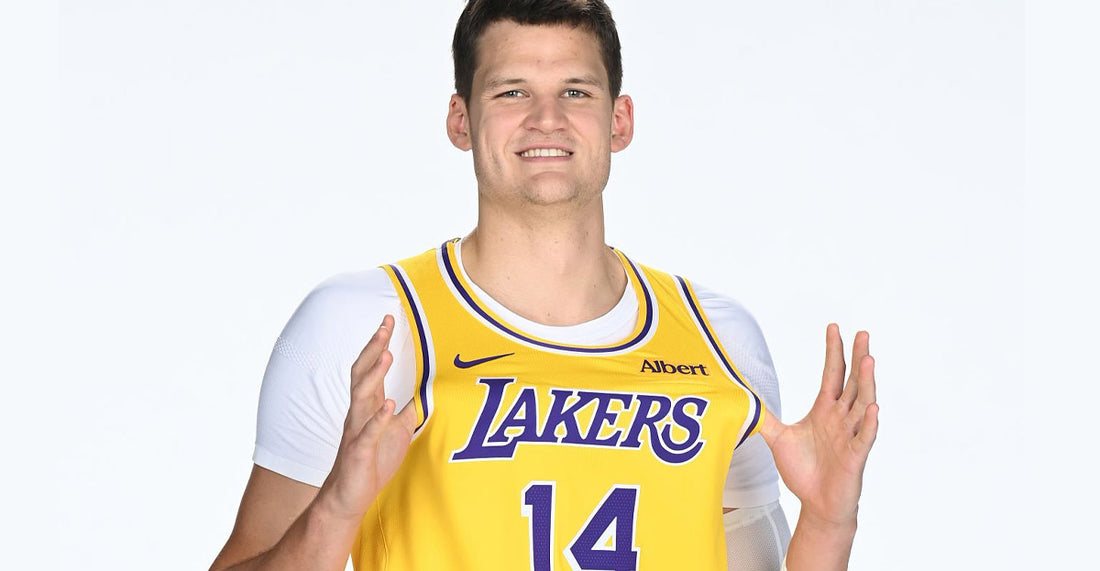 Walker Kessler in a Los Angeles Lakers jersey at 2026 media day