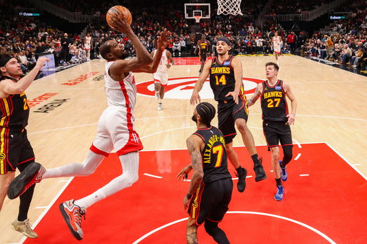 Kevin Durant drives against Atlanta in a Houston Rockets jersey during a 2026 game