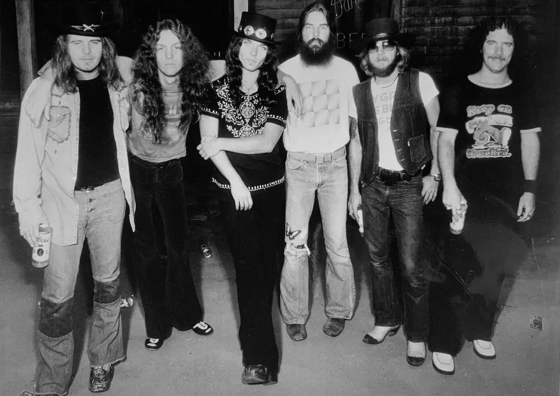 Lynyrd Skynyrd band members in a relaxed 1976 portrait suited to a post-workout cooldown
