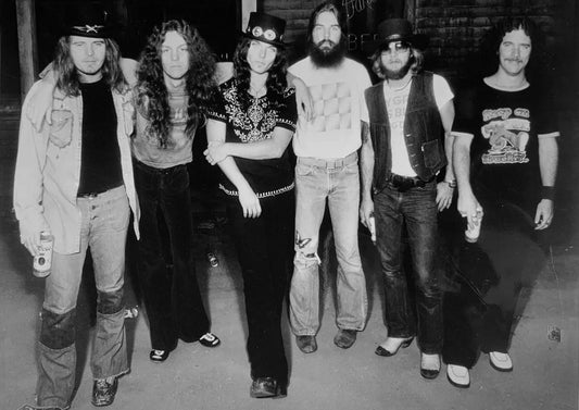 Lynyrd Skynyrd band members in a relaxed 1976 portrait suited to a post-workout cooldown