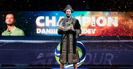 Daniil Medvedev celebrates with the Almaty Open trophy after his 2026 final victory