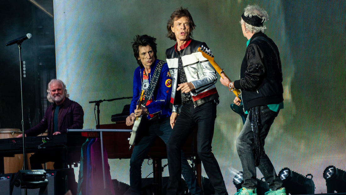 Rolling Stones performing live on stage during a high-energy concert