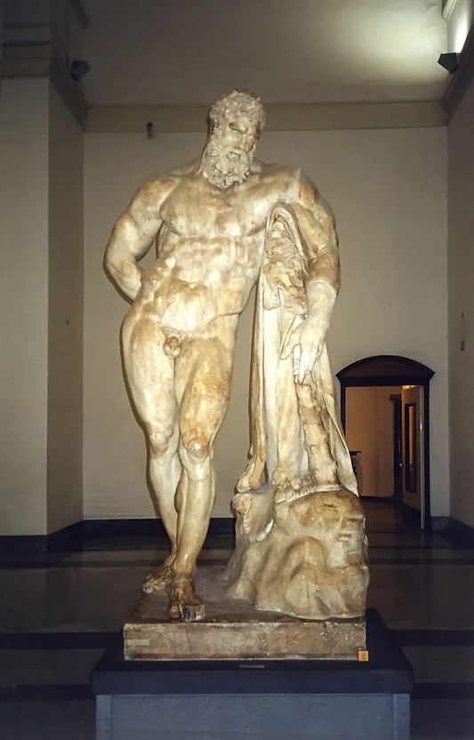 Farnese Hercules marble statue showing a muscular classical physique