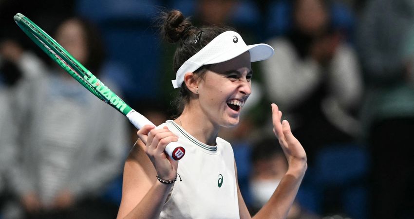 Mia Pohankova celebrates during the 2026 Pan Pacific Open in Tokyo