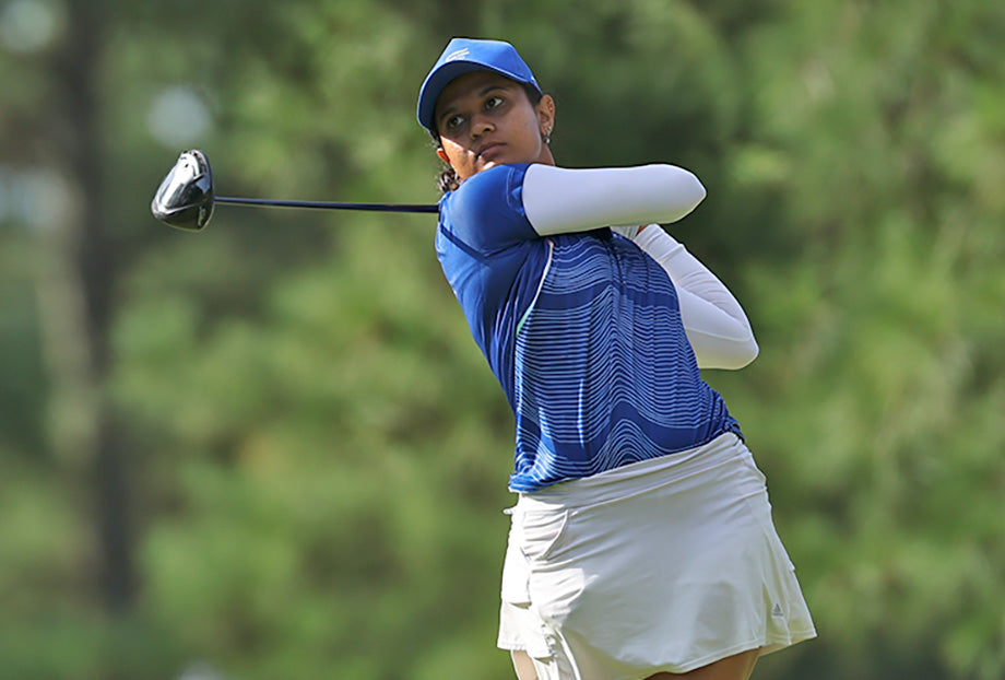 Pranavi Urs competing during her historic 2026 Asian Games golf campaign
