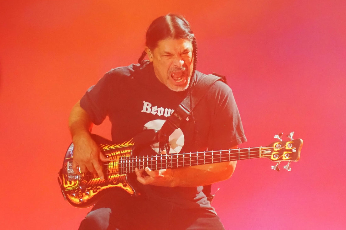 Robert Trujillo playing bass with Metallica onstage during the 2025 M72 World Tour