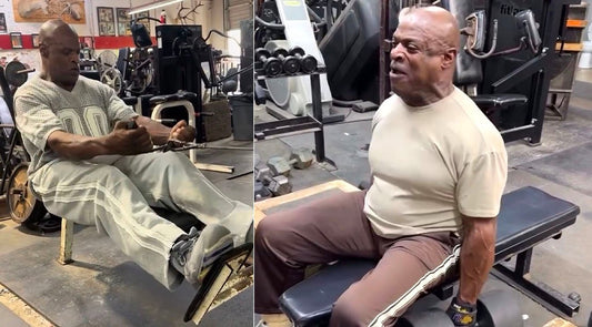 Ronnie Coleman using a seated cable-row machine after returning to the gym