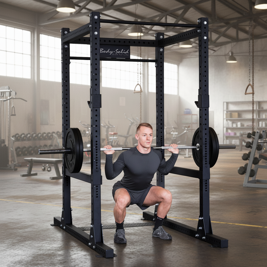 Woman performing a controlled dumbbell squat in a modern strength-training gym