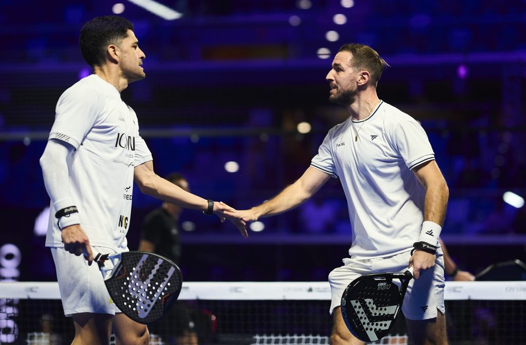 Maxi Sánchez and Lucho Capra on court during the 2026 Milano Premier Padel P1