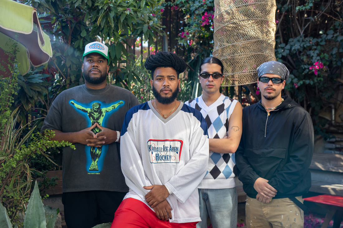 Pangea Sound members posing together outdoors in casual streetwear