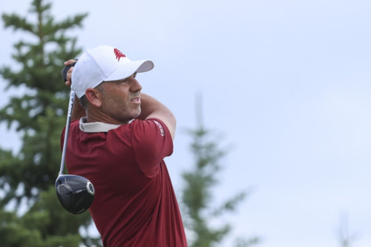 Sergio Garcia plays a golf shot at LIV Golf Indianapolis in August 2026