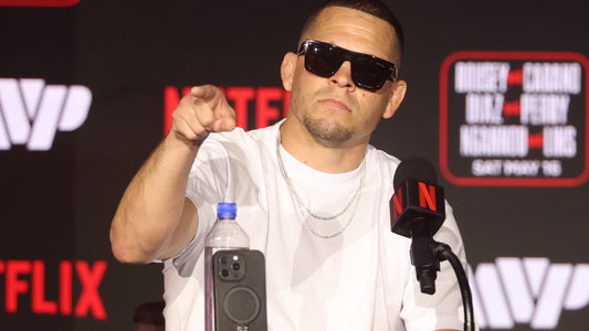 Nate Diaz speaking at a 2026 MMA press conference