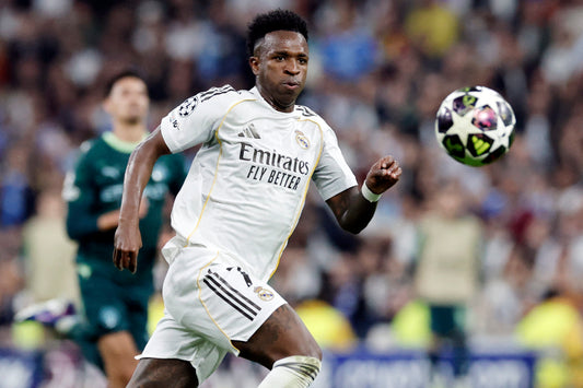 Vinicius Junior in a Real Madrid kit during 2026 Champions League action