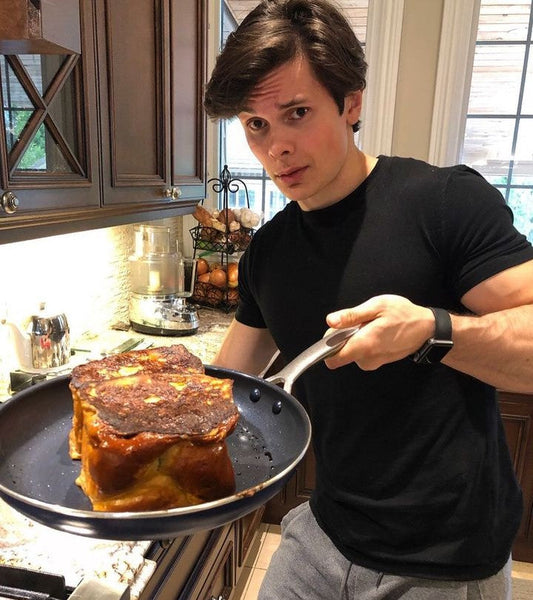 Will Tennyson cooking a high-protein meal in his kitchen