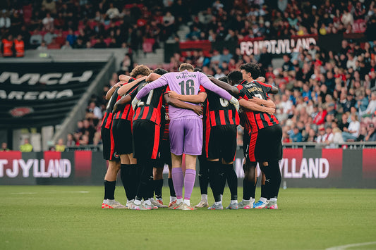 FC Midtjylland players huddle before a home match at MCH Arena