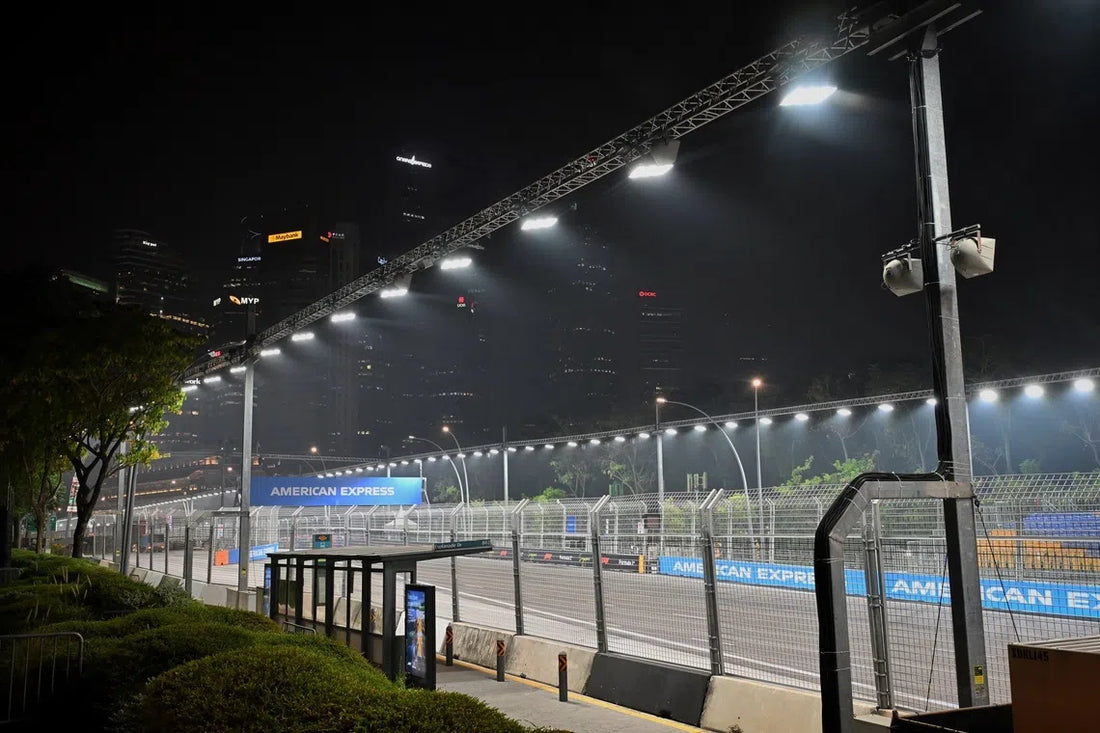 Marina Bay Street Circuit under floodlights before the 2026 Singapore Grand Prix