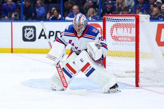 Dylan Garand defending the New York Rangers net during the 2026 season