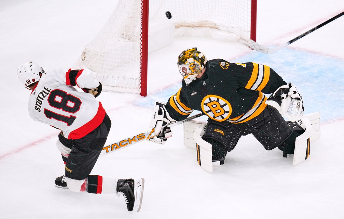 Tim Stutzle scores against the Boston Bruins on October 5, 2026