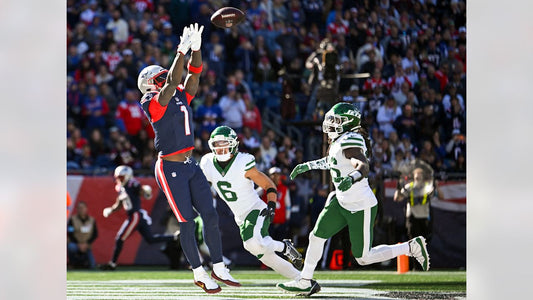 A.J. Brown in his current Patriots number 1 uniform during the October 18, 2026 game against the Jets