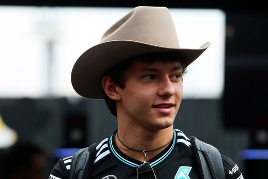 Kimi Antonelli in Mercedes team clothing at the 2026 United States Grand Prix media day in Austin