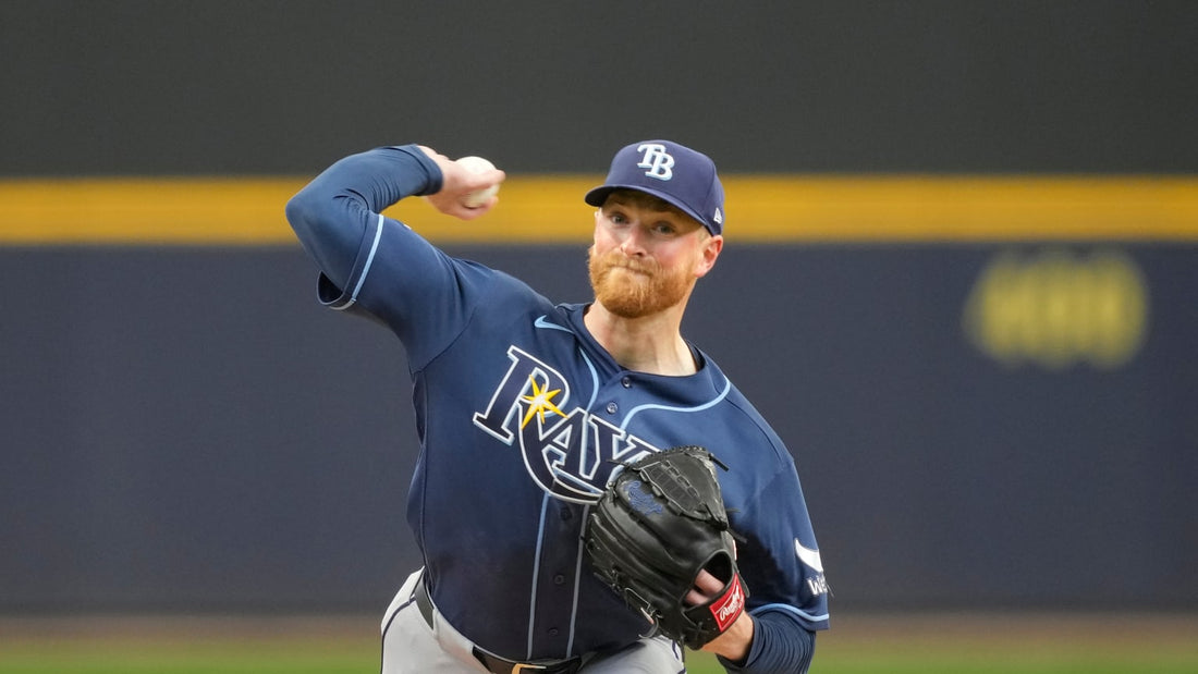 Drew Rasmussen pitching for the Tampa Bay Rays during the 2026 postseason