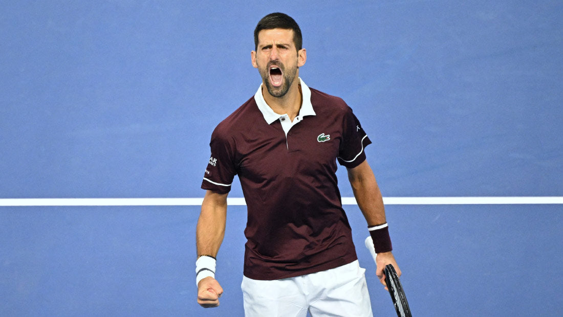 Novak Djokovic celebrating during the 2026 China Open quarterfinal against Alexander Zverev